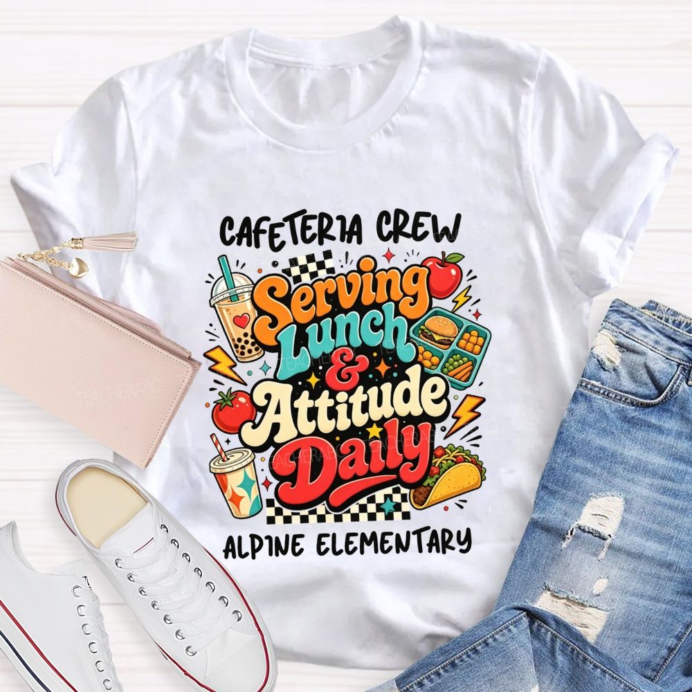 Personalized School Name Cafeteria Crew Serving Lunch And Attitude Daily T-shirt