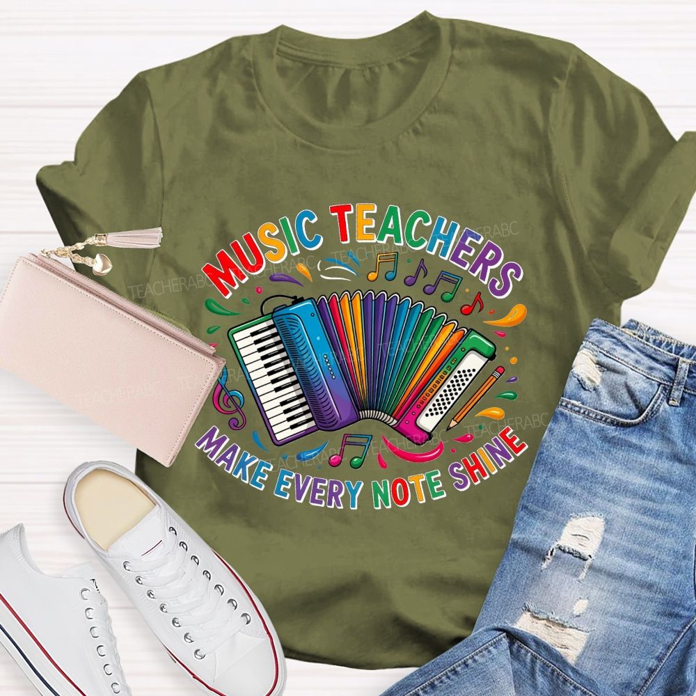 Music Teachers Make Every Note Shine Rainbow Accordion Music Note T-shirt