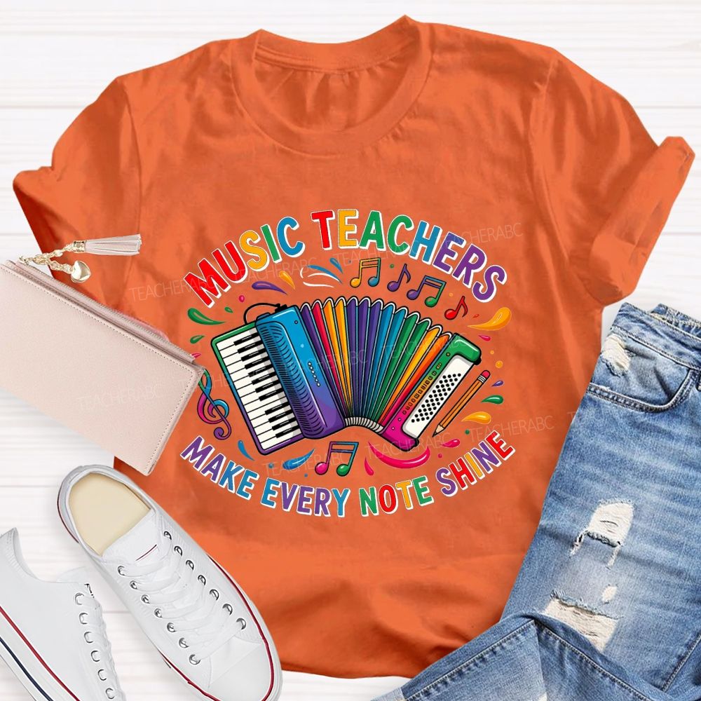 Music Teachers Make Every Note Shine Rainbow Accordion Music Note T-shirt