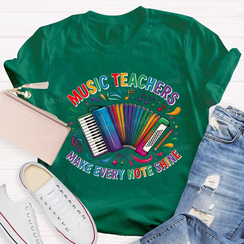 Music Teachers Make Every Note Shine Rainbow Accordion Music Note T-shirt