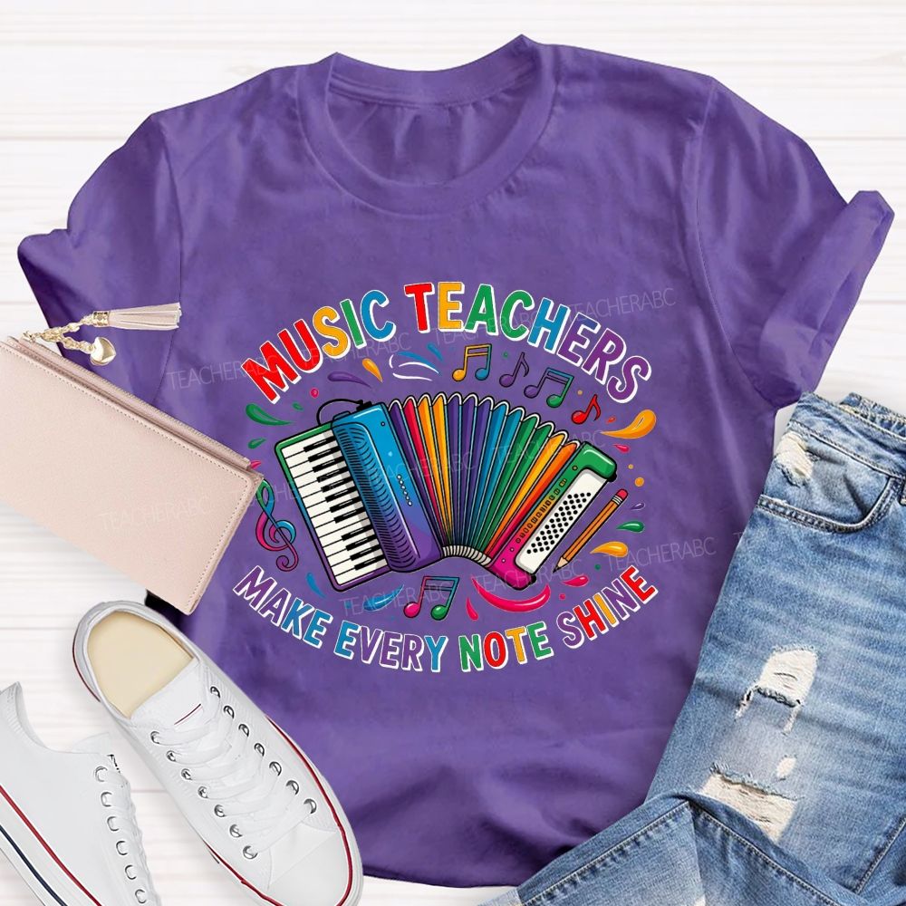 Music Teachers Make Every Note Shine Rainbow Accordion Music Note T-shirt