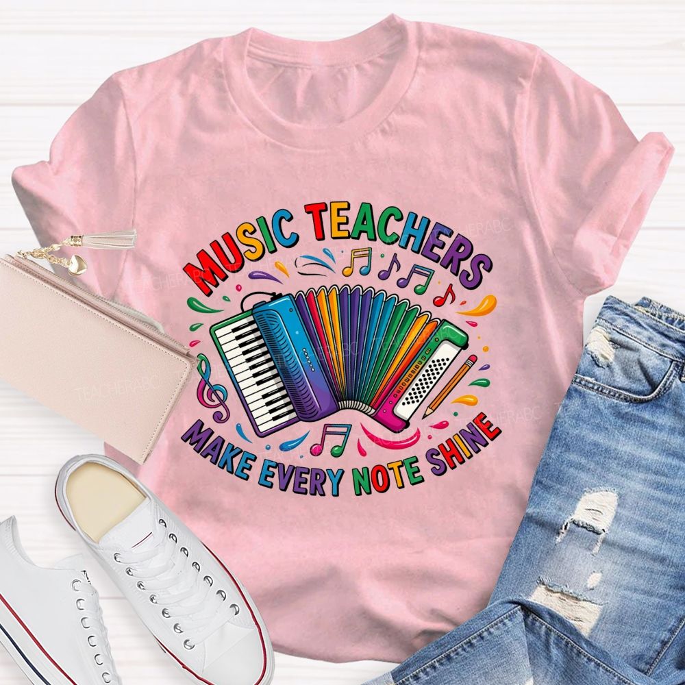 Music Teachers Make Every Note Shine Rainbow Accordion Music Note T-shirt