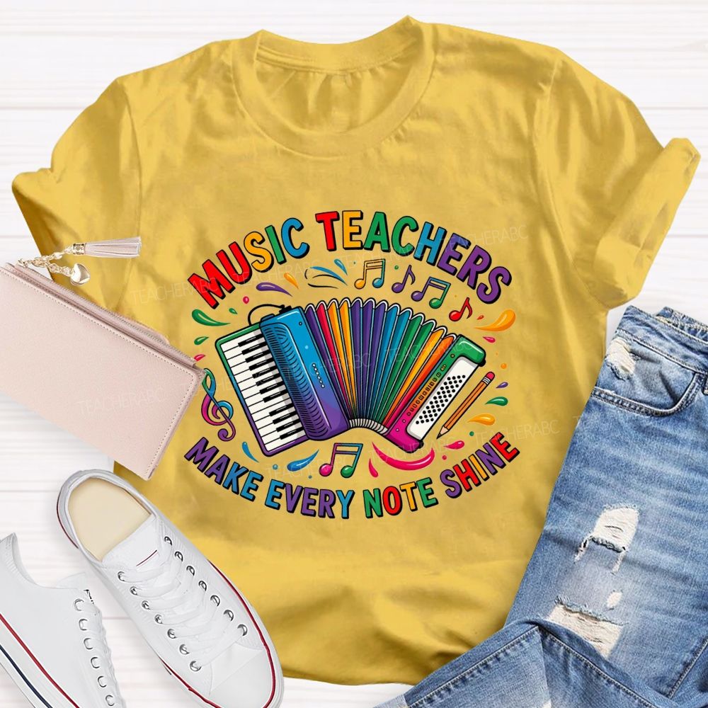 Music Teachers Make Every Note Shine Rainbow Accordion Music Note T-shirt