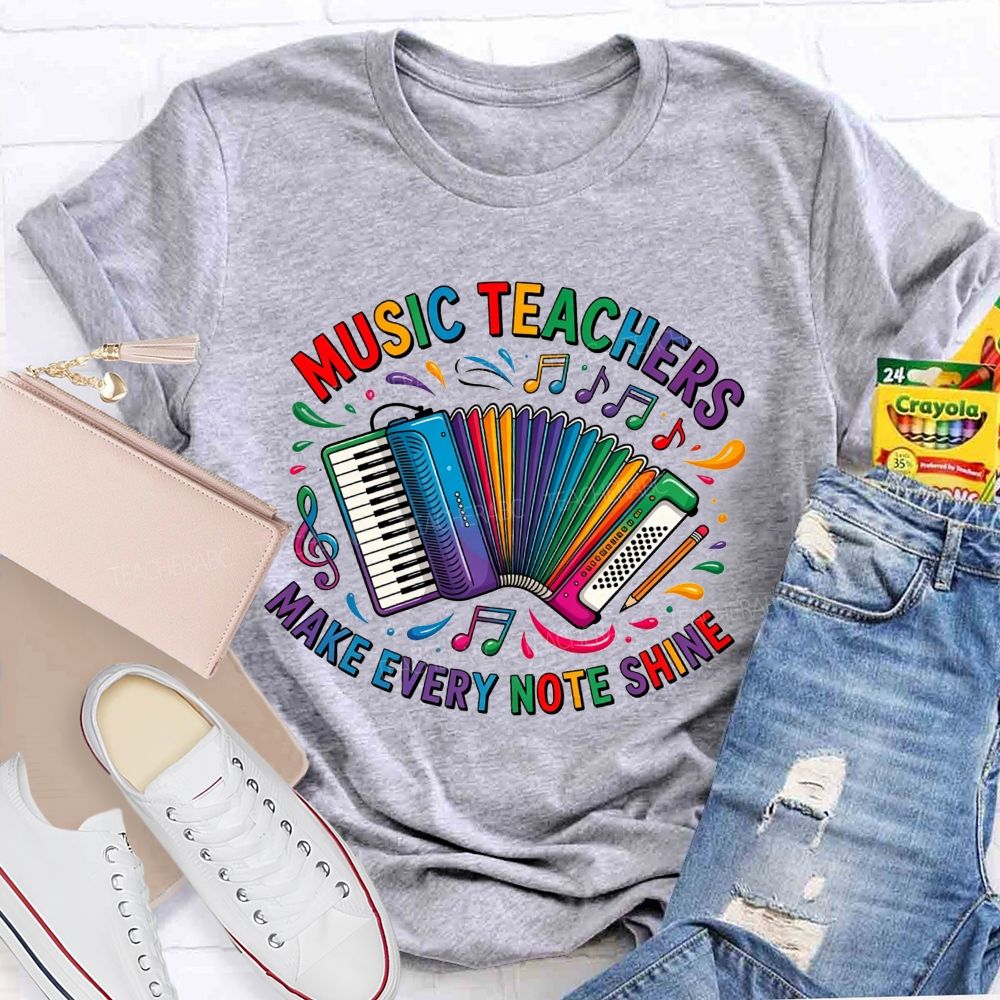 Music Teachers Make Every Note Shine Rainbow Accordion Music Note T-shirt