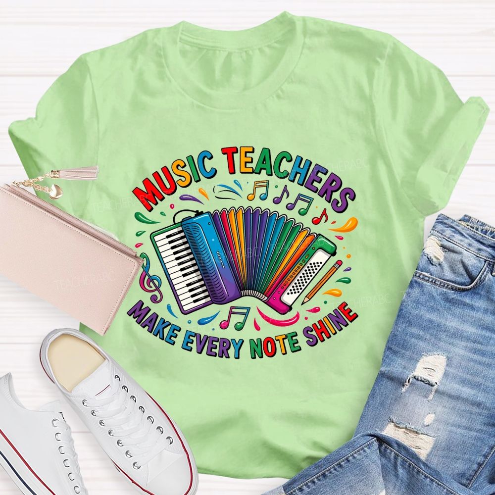 Music Teachers Make Every Note Shine Rainbow Accordion Music Note T-shirt