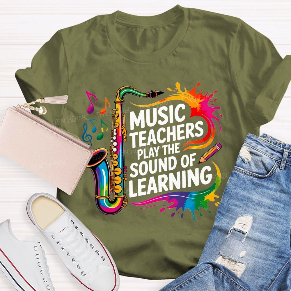 Music Teachers Play The Sound Of Learning Rainbow Music Note Teacher T-shirt