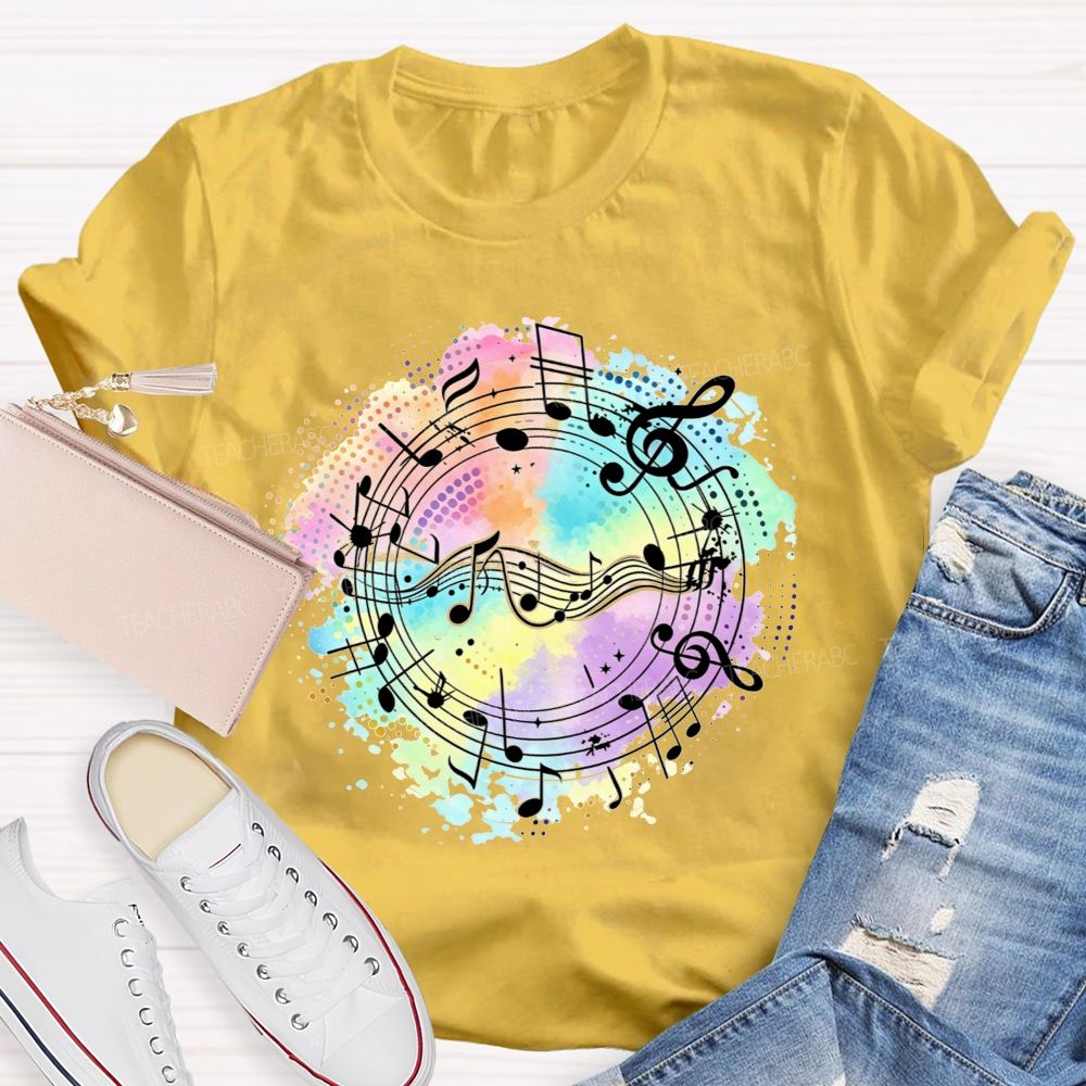 Rainbow Watercolor Music Notes Treble Clef Sheet Music Teacher T-shirt