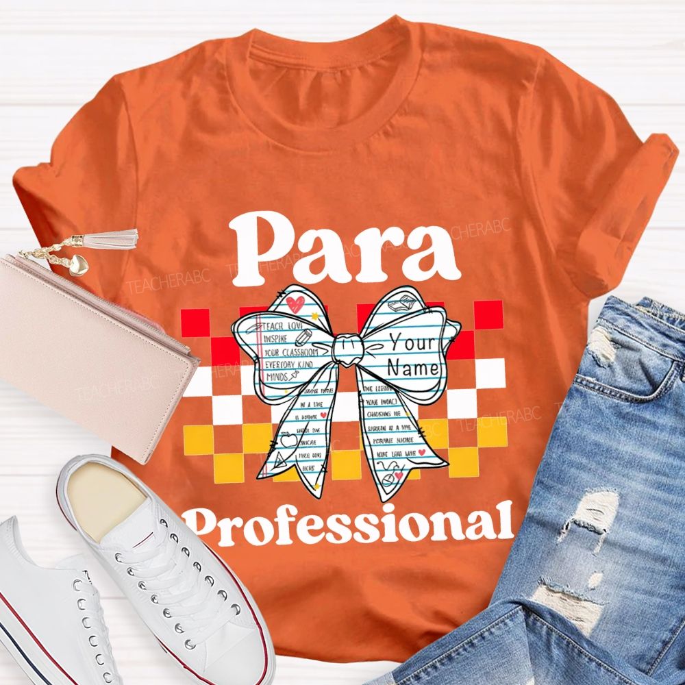 Personalized Name Paraprofessional Notebook Bow Paraeducator Teacher T-shirt