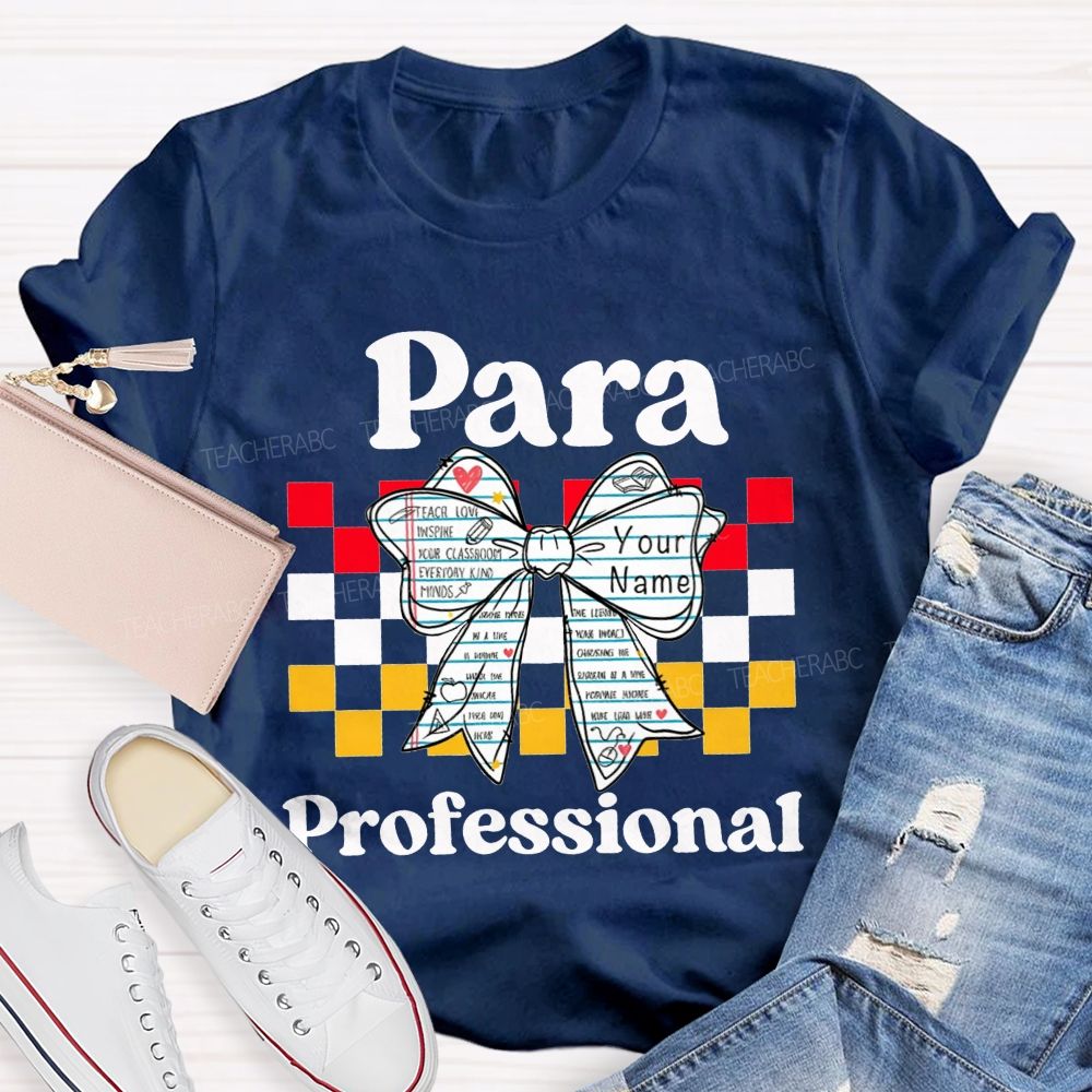 Personalized Name Paraprofessional Notebook Bow Paraeducator Teacher T-shirt