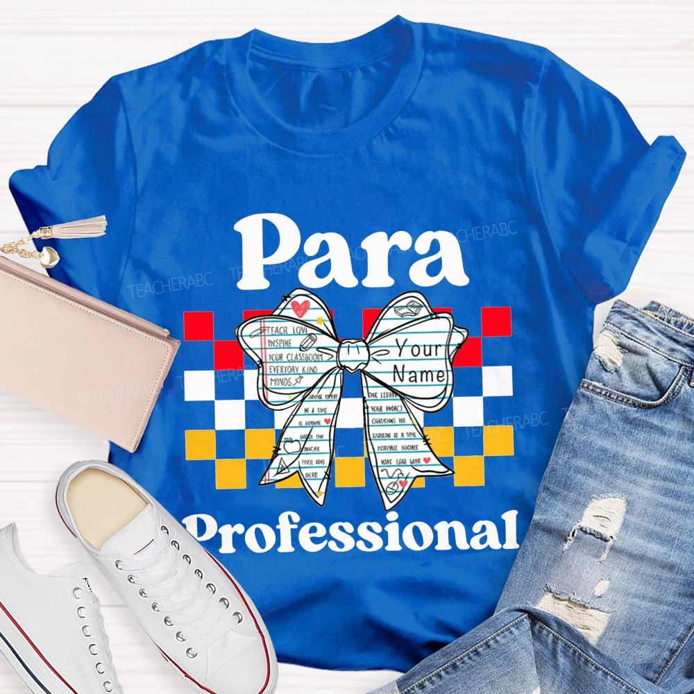 Personalized Name Paraprofessional Notebook Bow Paraeducator Teacher T-shirt