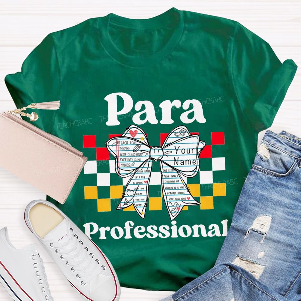 Personalized Name Paraprofessional Notebook Bow Paraeducator Teacher T-shirt
