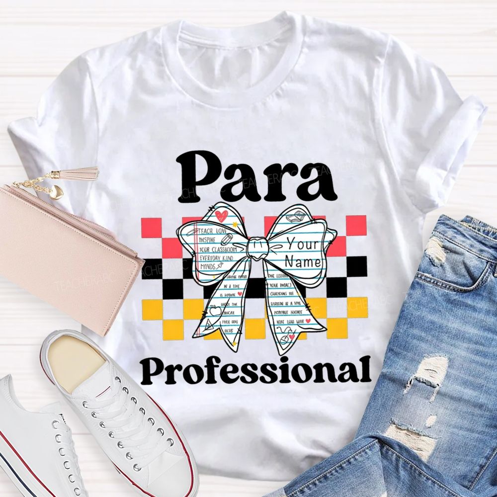 Personalized Name Paraprofessional Notebook Bow Paraeducator Teacher T-shirt