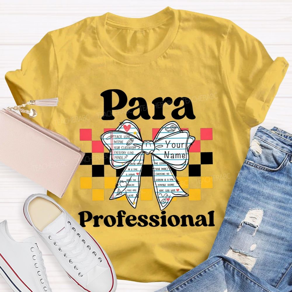 Personalized Name Paraprofessional Notebook Bow Paraeducator Teacher T-shirt