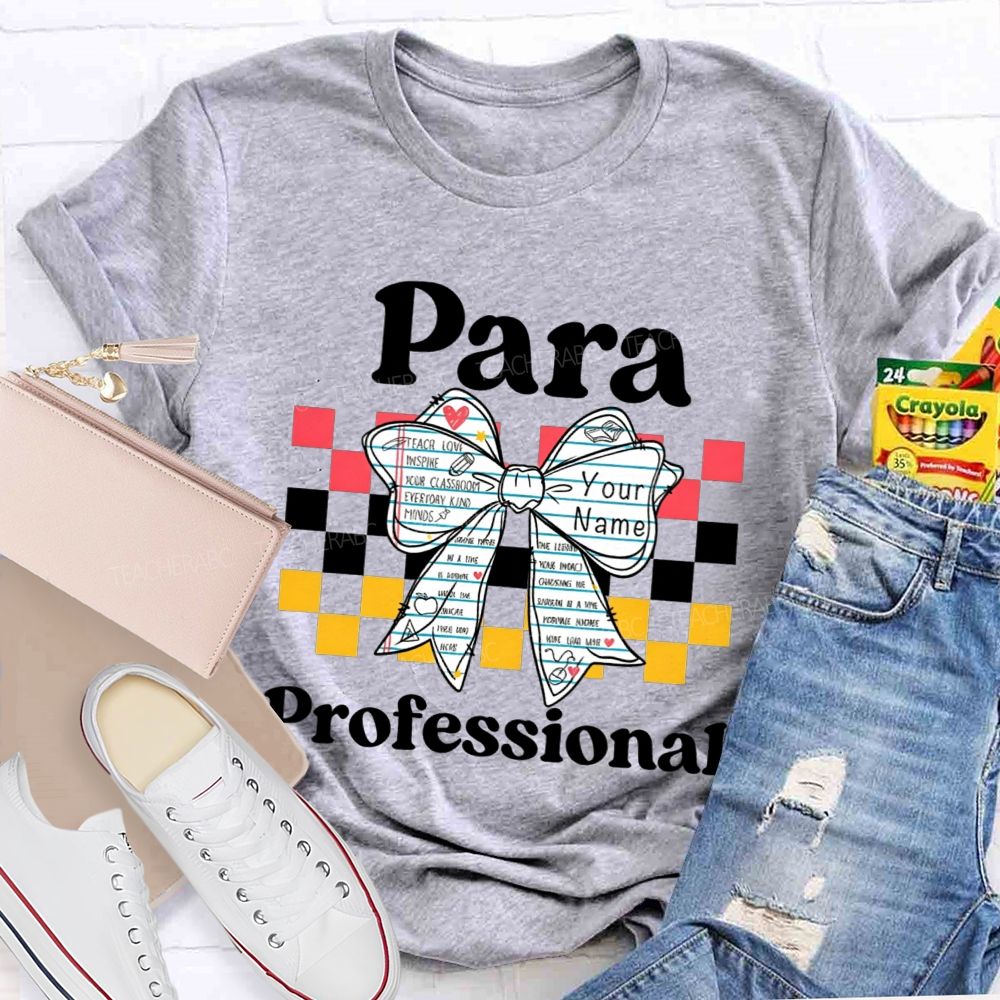 Personalized Name Paraprofessional Notebook Bow Paraeducator Teacher T-shirt