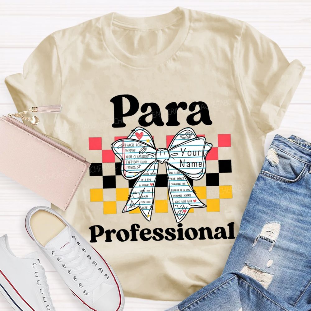 Personalized Name Paraprofessional Notebook Bow Paraeducator Teacher T-shirt
