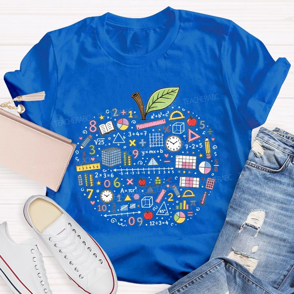 Math Teacher Apple Doodle Math Equations Geometry Formulas T-shirt