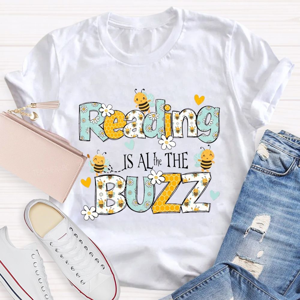 Reading Is All The Buzz Bee Daisy Honeycomb Pattern Book Lover T-shirt