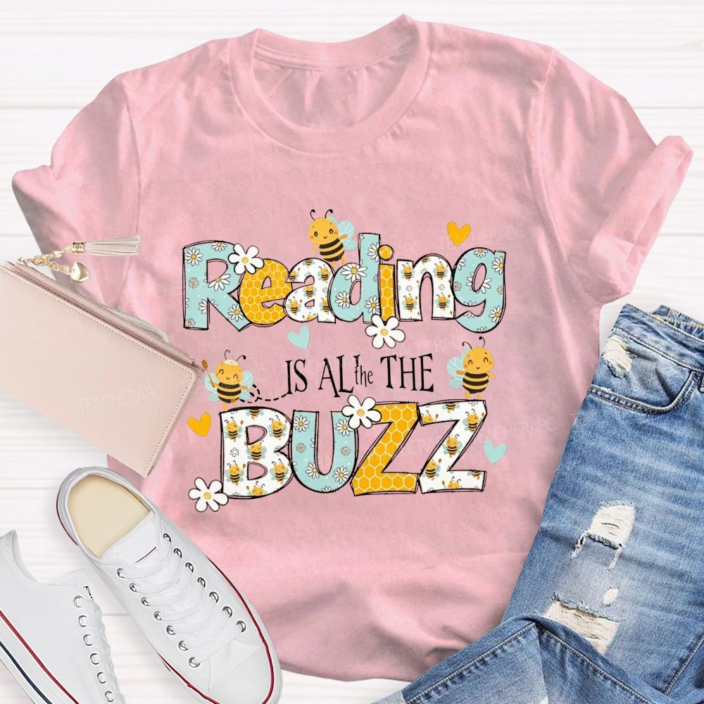 Reading Is All The Buzz Bee Daisy Honeycomb Pattern Book Lover T-shirt