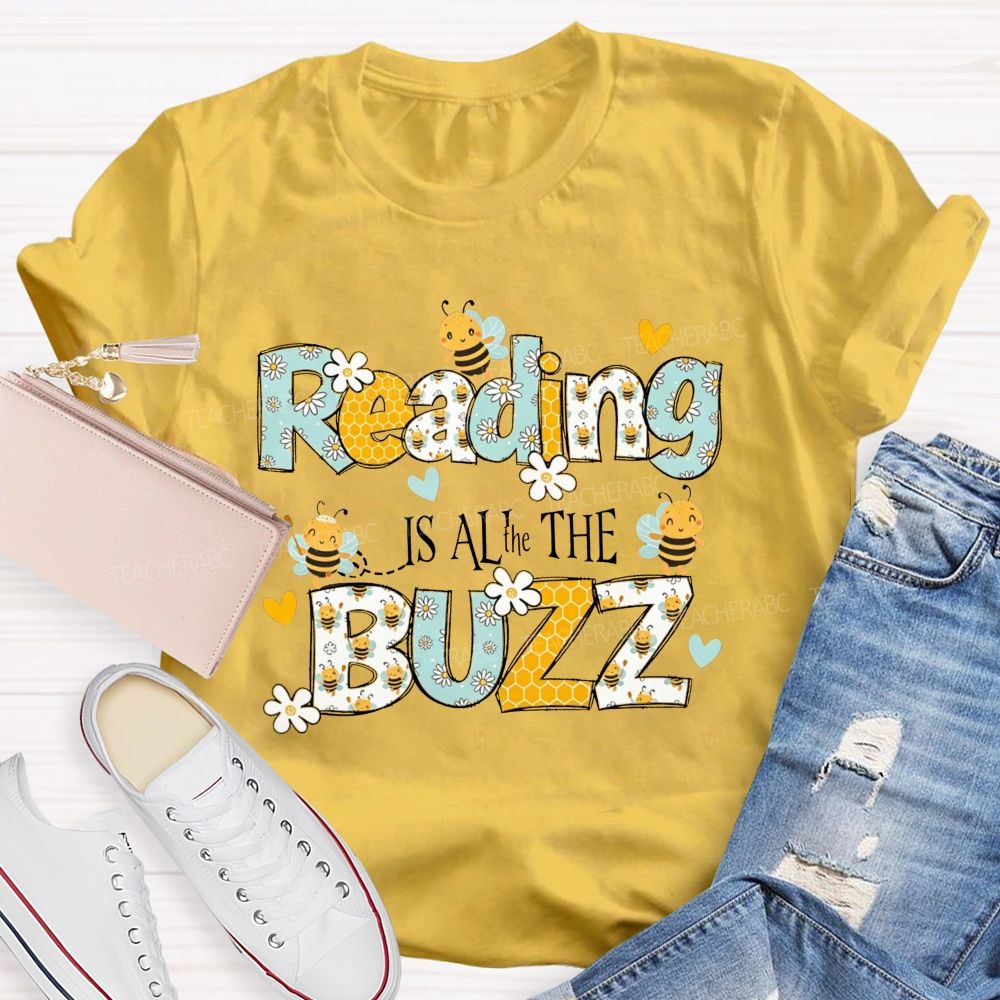 Reading Is All The Buzz Bee Daisy Honeycomb Pattern Book Lover T-shirt