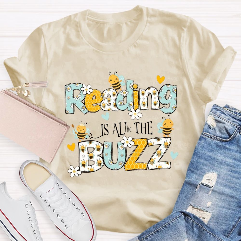 Reading Is All The Buzz Bee Daisy Honeycomb Pattern Book Lover T-shirt