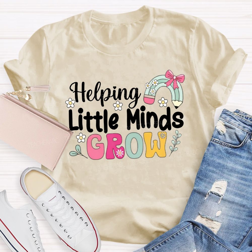 Helping Little Minds Grow Pencil Rainbow Bow Teacher T-shirt