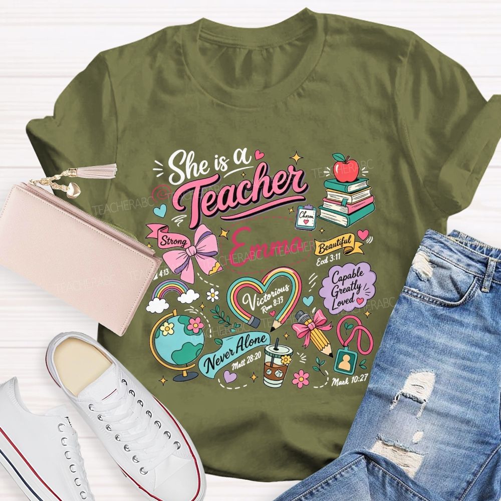 Personalized Name She Is A Teacher Inspirational Educator Teacher T-shirt