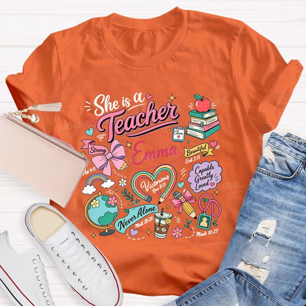 Personalized Name She Is A Teacher Inspirational Educator Teacher T-shirt