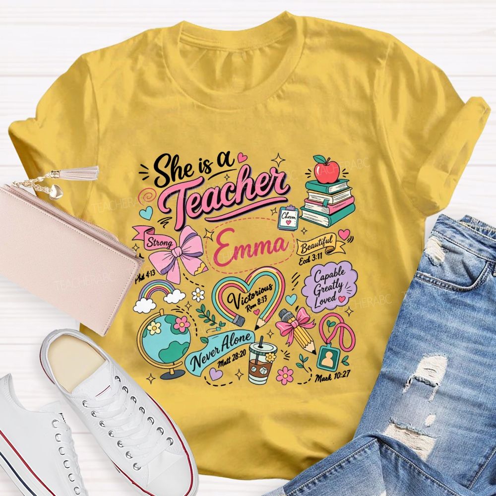 Personalized Name She Is A Teacher Inspirational Educator Teacher T-shirt