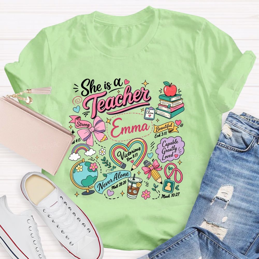 Personalized Name She Is A Teacher Inspirational Educator Teacher T-shirt