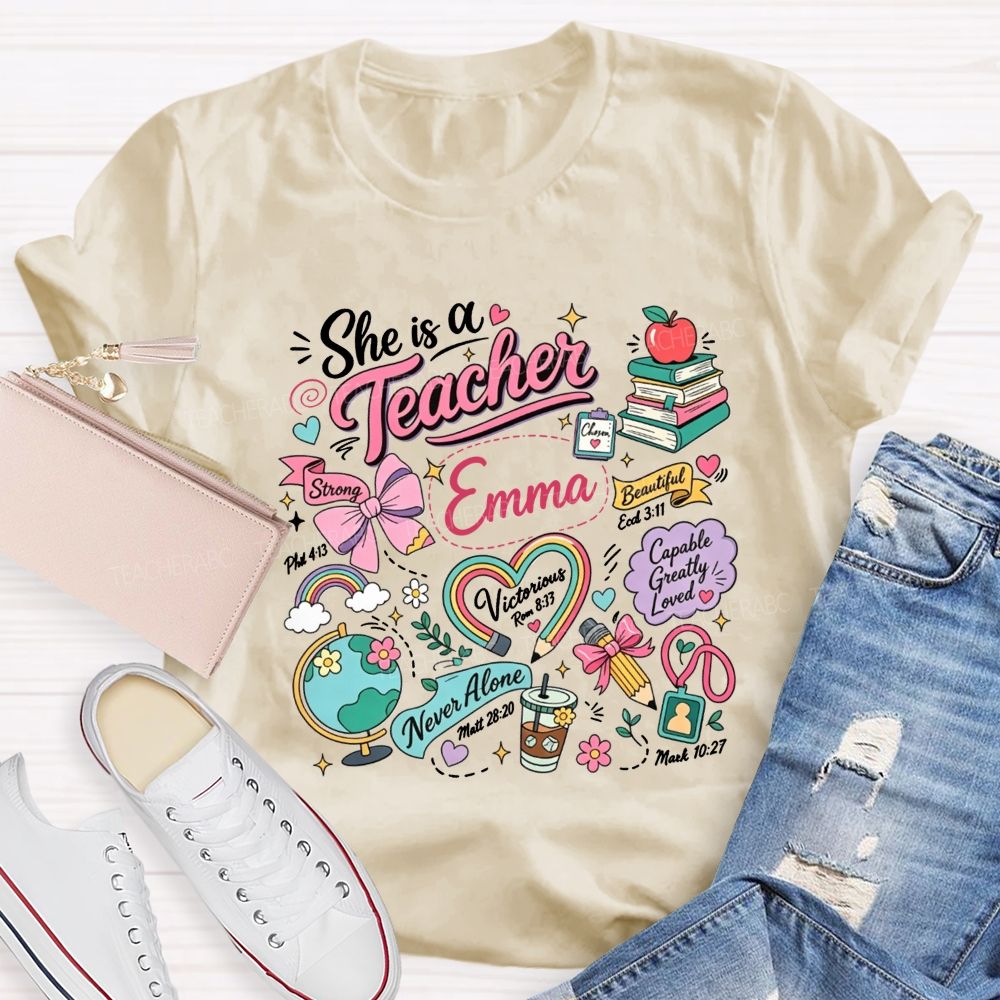 Personalized Name She Is A Teacher Inspirational Educator Teacher T-shirt