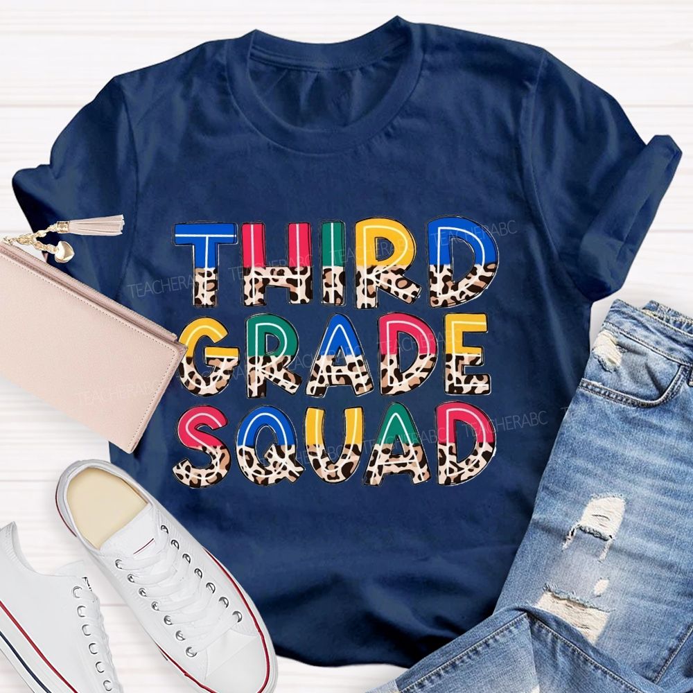 Personalized Grade Colorful Letters With Leopard Print Teacher T-Shirt