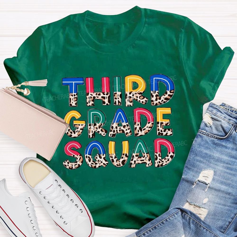 Personalized Grade Colorful Letters With Leopard Print Teacher T-Shirt