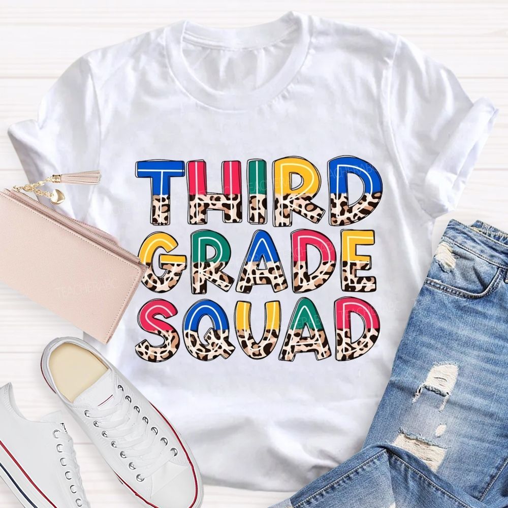 Personalized Grade Colorful Letters With Leopard Print Teacher T-Shirt