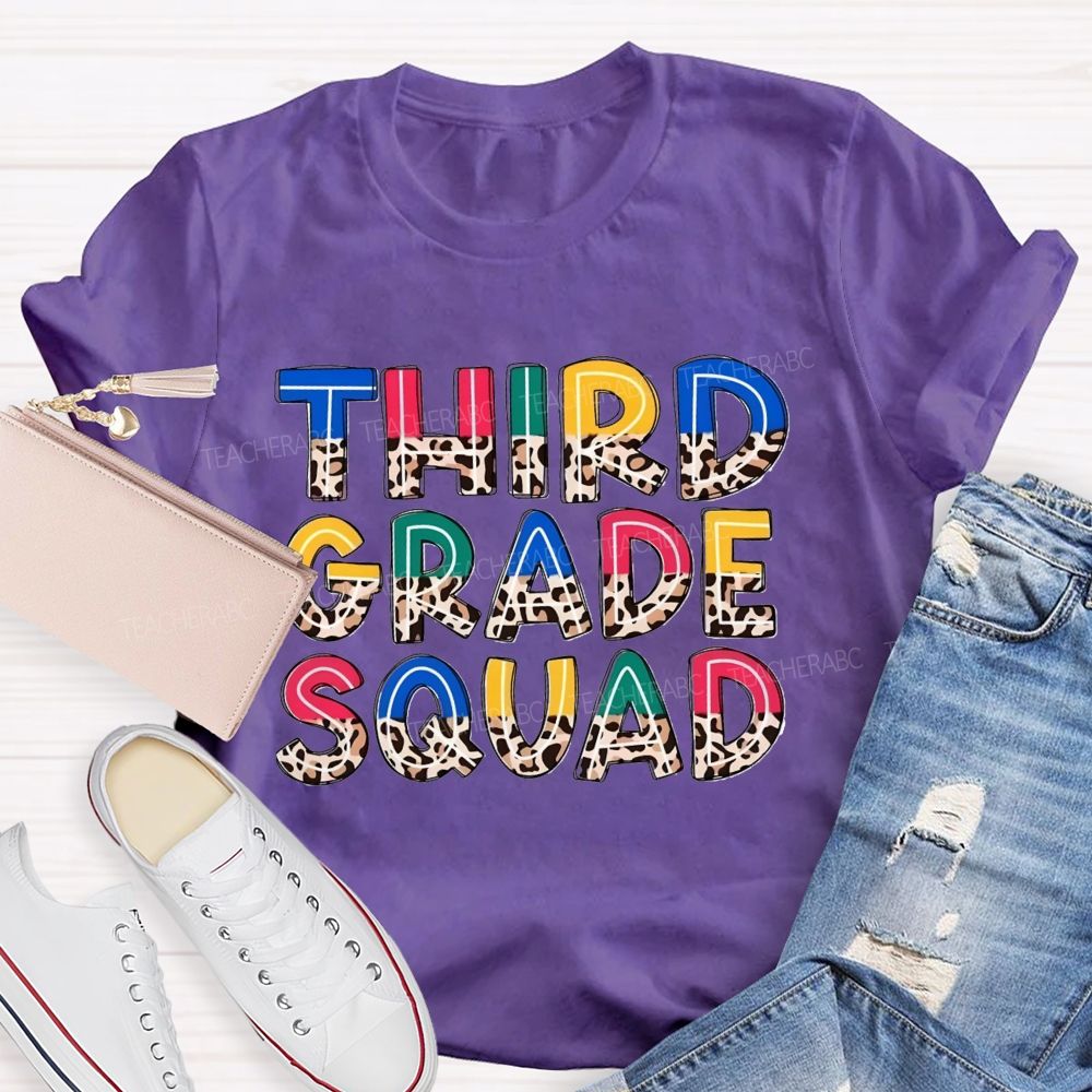 Personalized Grade Colorful Letters With Leopard Print Teacher T-Shirt