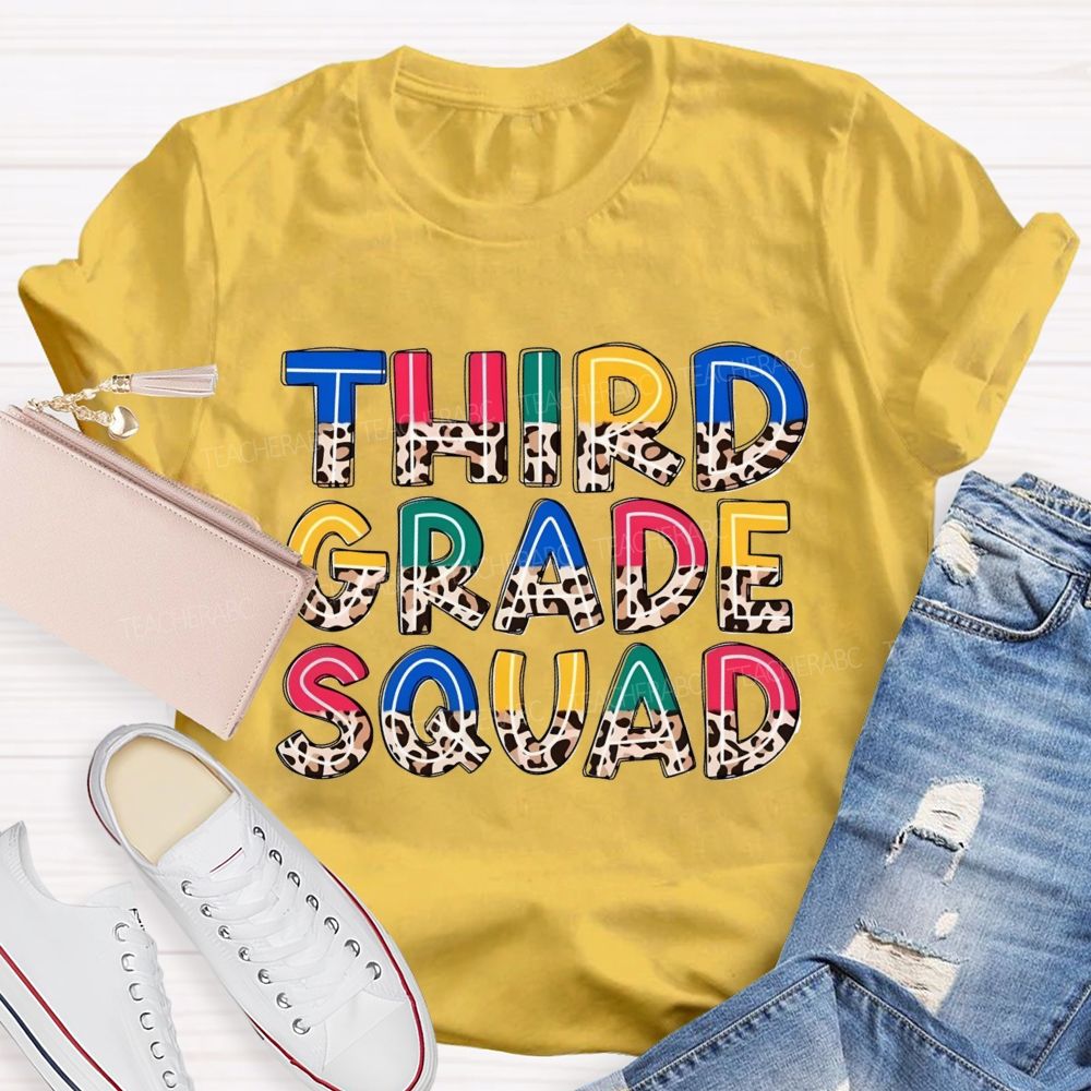 Personalized Grade Colorful Letters With Leopard Print Teacher T-Shirt
