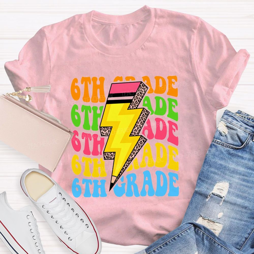 Personalized Grade Colorful Letters Leopard Pencil Back To School Teacher T-Shirt