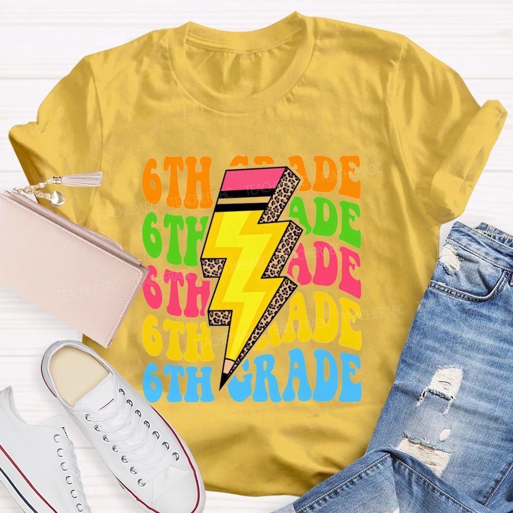 Personalized Grade Colorful Letters Leopard Pencil Back To School Teacher T-Shirt