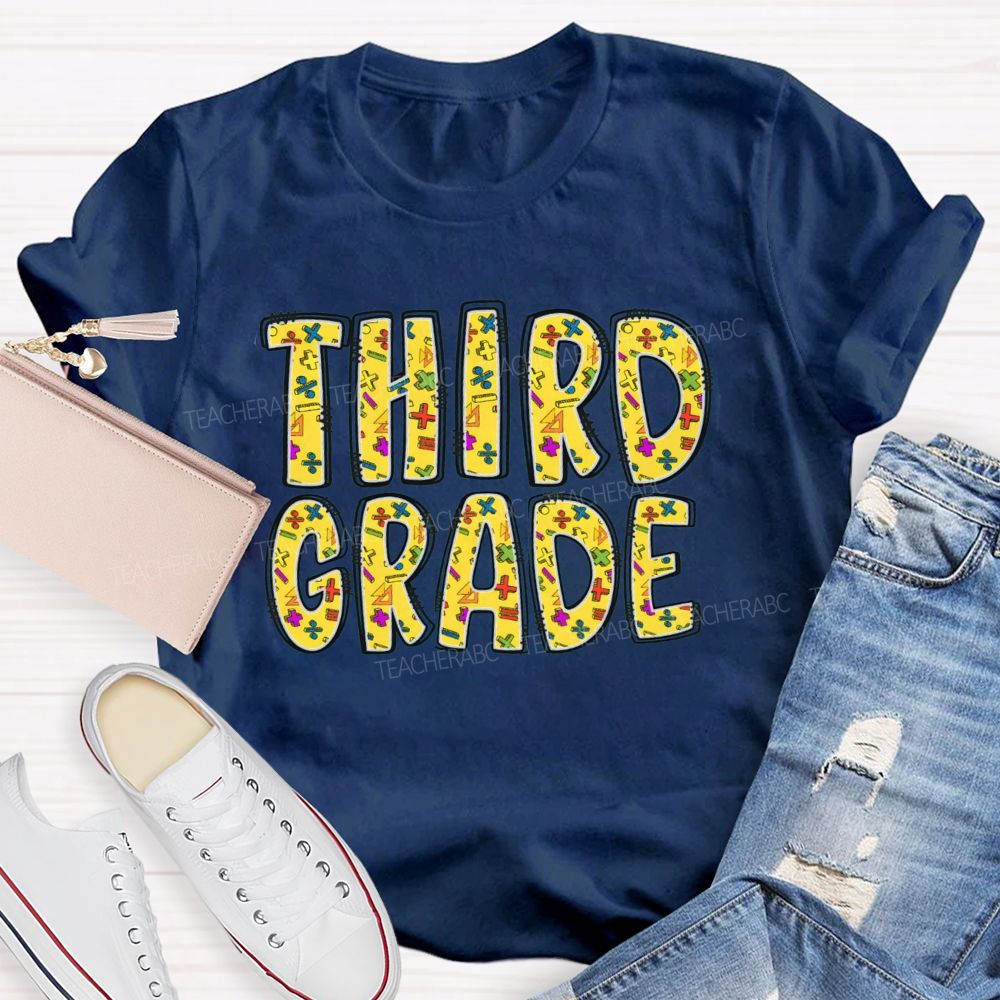 Personalized Grade Mathematical Symbol Print Teacher T-Shirt
