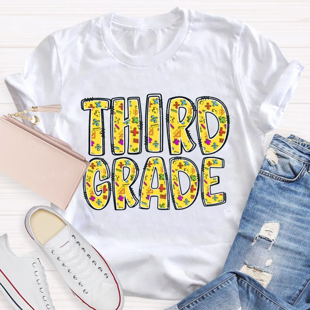 Personalized Grade Mathematical Symbol Print Teacher T-Shirt
