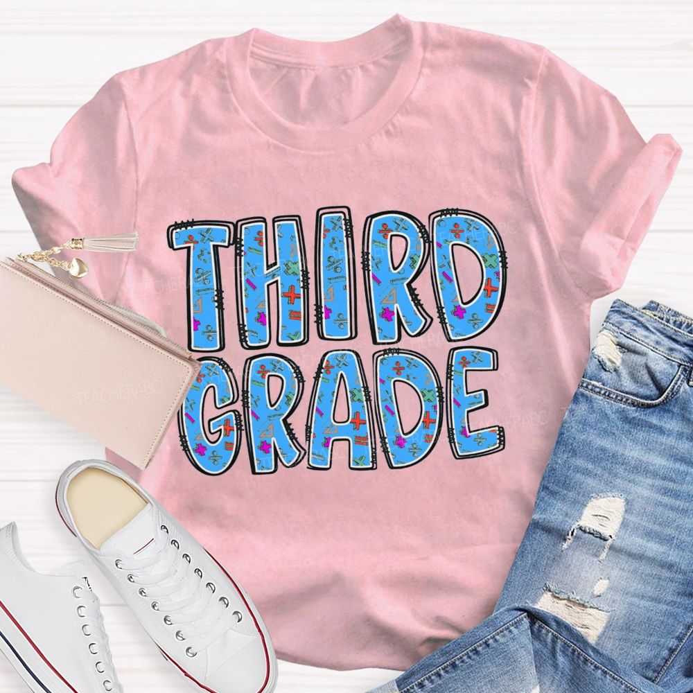 Personalized Grade Mathematical Symbol Print Teacher T-Shirt