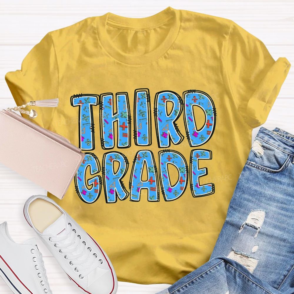 Personalized Grade Mathematical Symbol Print Teacher T-Shirt