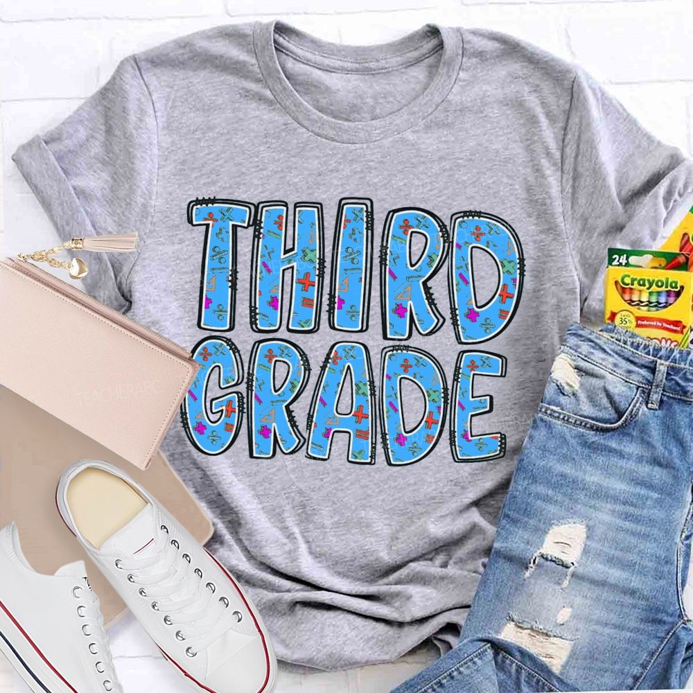 Personalized Grade Mathematical Symbol Print Teacher T-Shirt