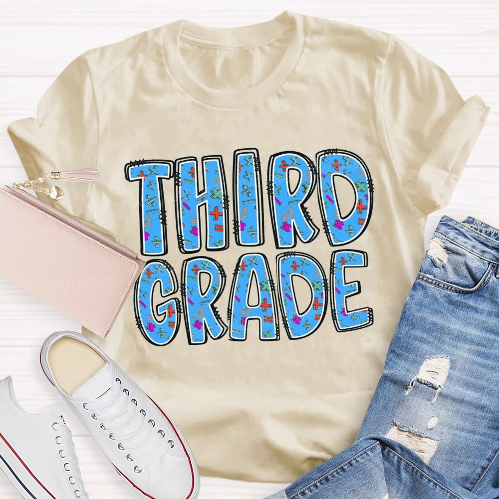 Personalized Grade Mathematical Symbol Print Teacher T-Shirt