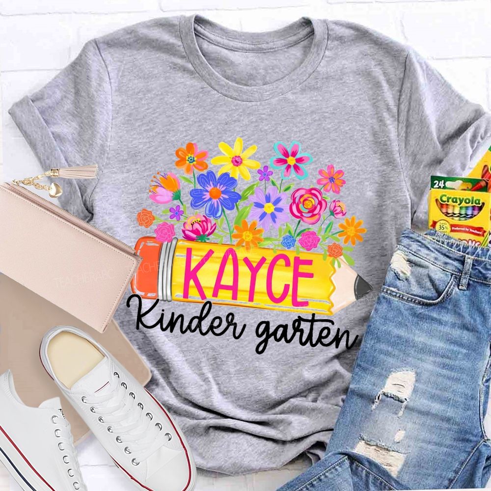 Personalized Grade And Name Floral Pencil Back To School Teacher T-Shirt