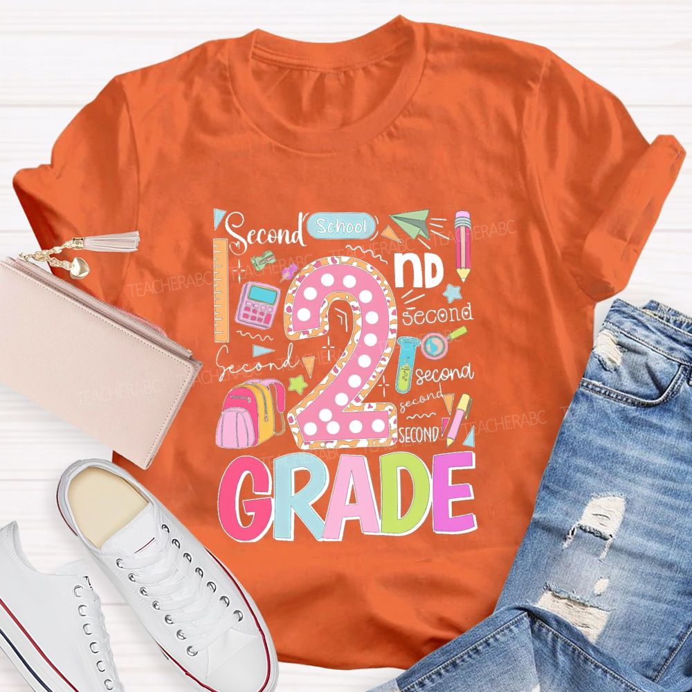Personalized Grade Pink Dot Leopard Number Back To School Teacher T-Shirt