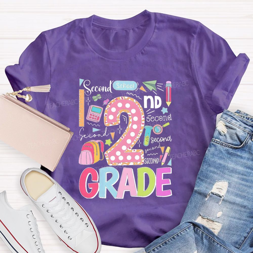 Personalized Grade Pink Dot Leopard Number Back To School Teacher T-Shirt