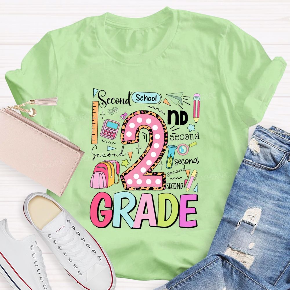 Personalized Grade Pink Dot Leopard Number Back To School Teacher T-Shirt