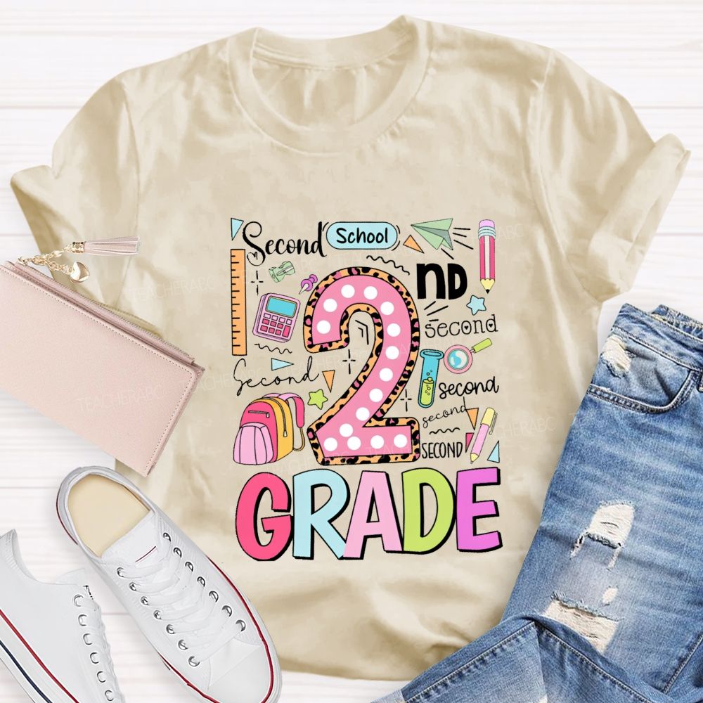 Personalized Grade Pink Dot Leopard Number Back To School Teacher T-Shirt