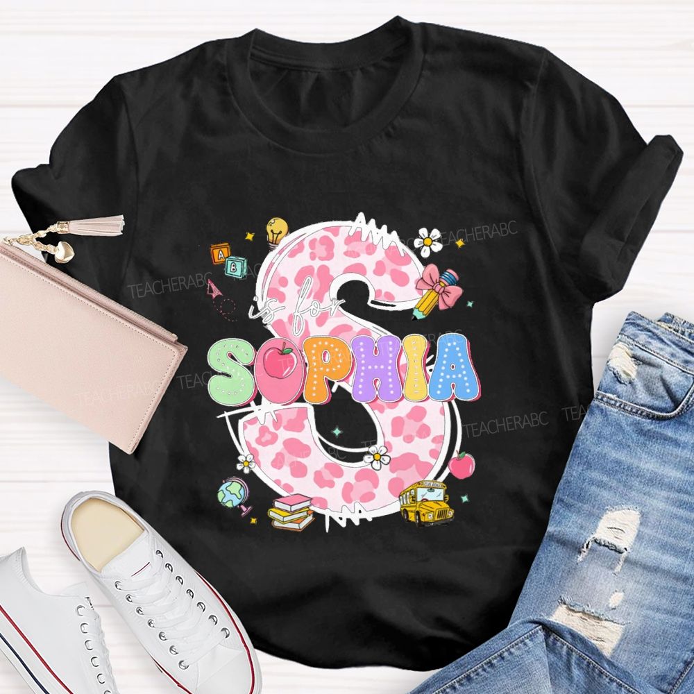 Personalized Name Colorful Leopard Letter Back To school Teacher T-Shirt