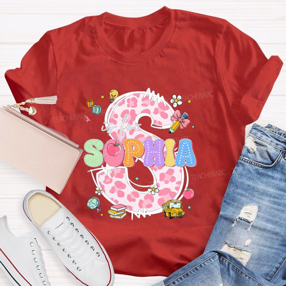 Personalized Name Colorful Leopard Letter Back To school Teacher T-Shirt
